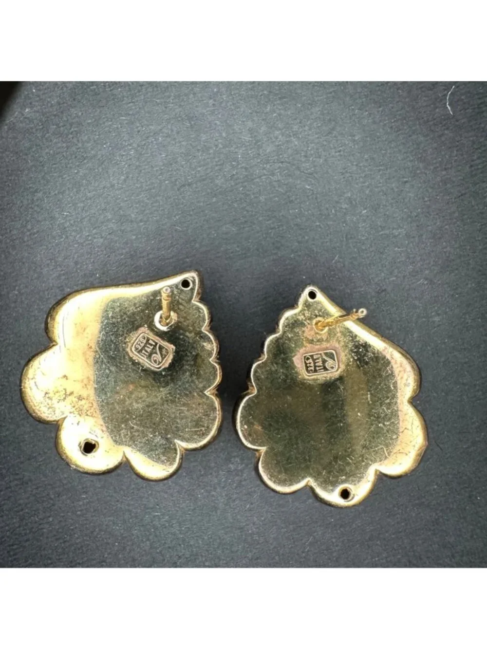 Vintage Sterling Silver Vermeil Large Puffy Shell Stud Earrings Italy 9.8 grams